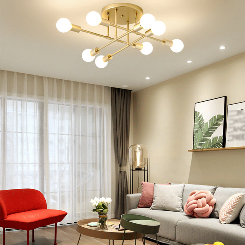 Industrial Vintage Sputnik Ceiling Fixture Wrought Iron Semi Flush Mount for Living Room