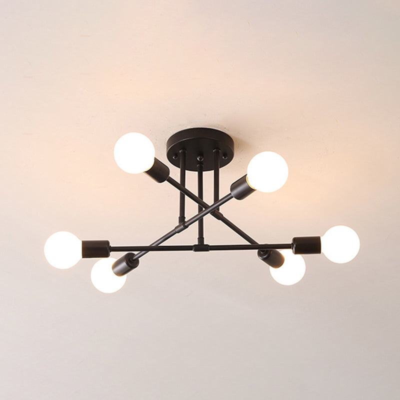Industrial Vintage Sputnik Ceiling Fixture Wrought Iron Semi Flush Mount for Living Room