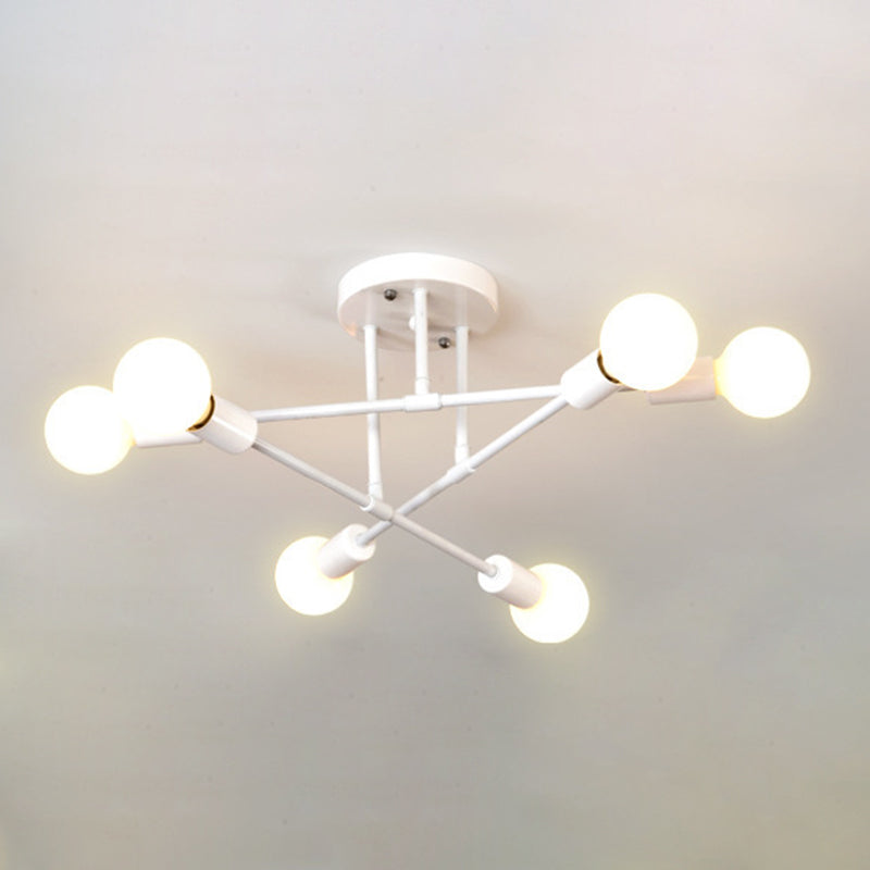 Industrial Vintage Sputnik Ceiling Fixture Wrought Iron Semi Flush Mount for Living Room