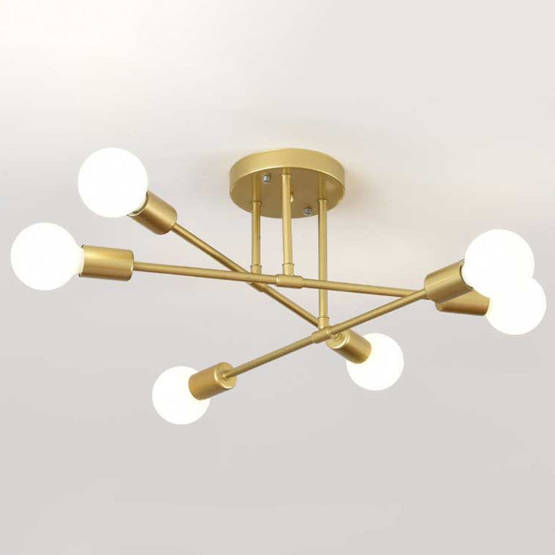 Industrial Vintage Sputnik Ceiling Fixture Wrought Iron Semi Flush Mount for Living Room