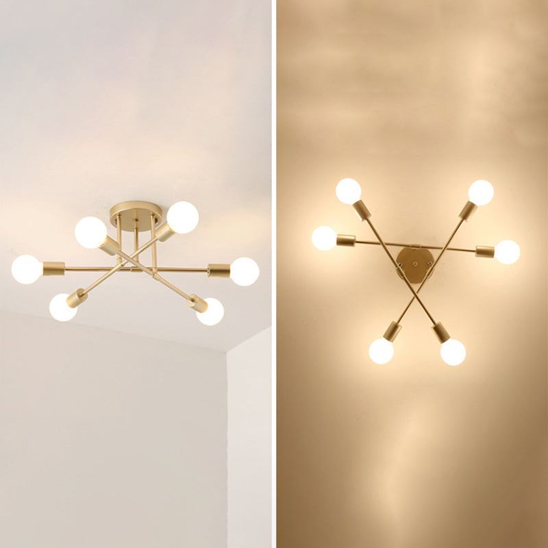 Industrial Vintage Sputnik Ceiling Fixture Wrought Iron Semi Flush Mount for Living Room