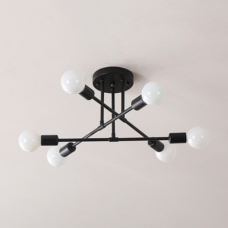 Industrial Vintage Sputnik Ceiling Fixture Wrought Iron Semi Flush Mount for Living Room