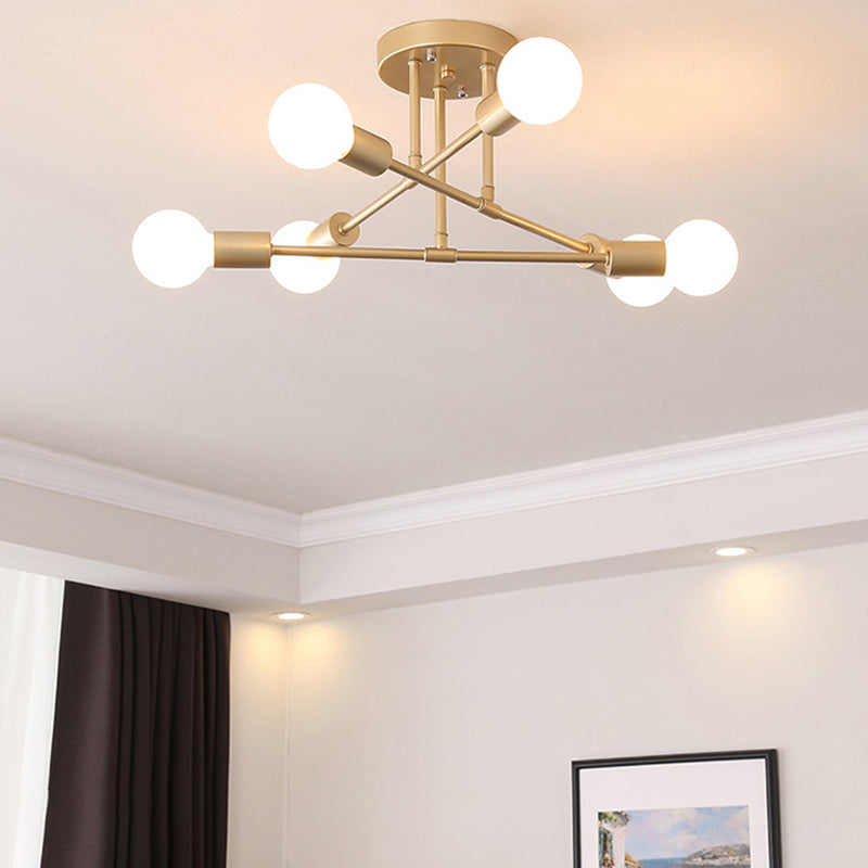 Industrial Vintage Sputnik Ceiling Fixture Wrought Iron Semi Flush Mount for Living Room