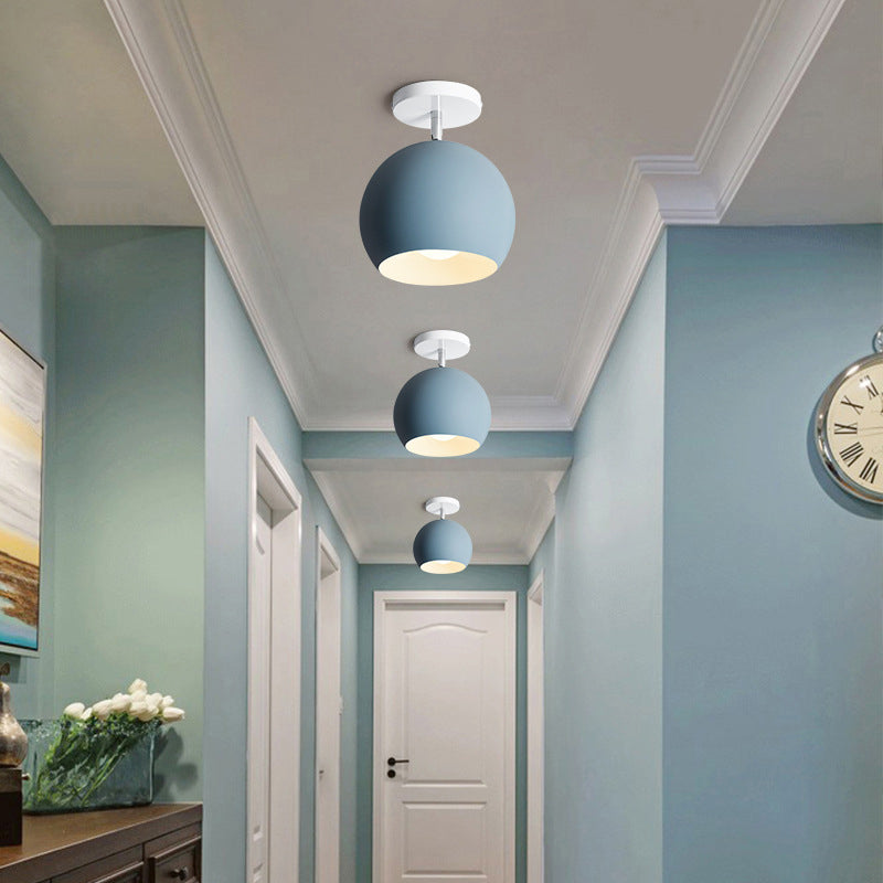 Modern Concise Macaron Flush Mount Lacquered Aluminium Globe Ceiling Light for Cloakroom