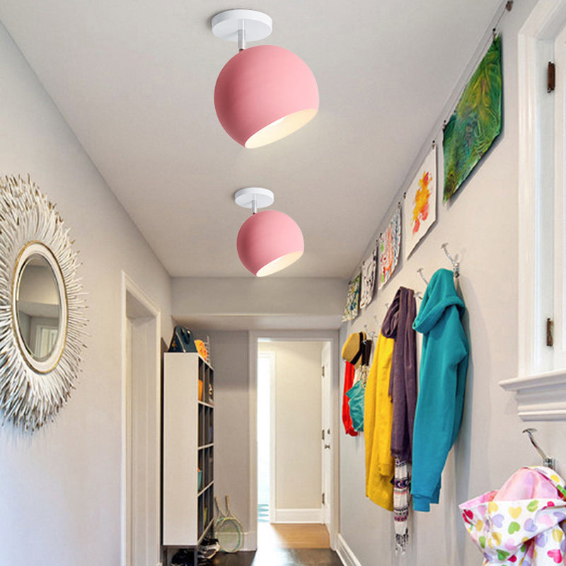 Modern Concise Macaron Flush Mount Lacquered Aluminium Globe Ceiling Light for Cloakroom
