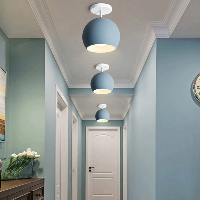 Modern Concise Macaron Flush Mount Lacquered Aluminium Globe Ceiling Light for Cloakroom