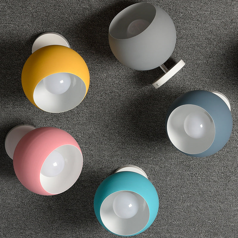 Modern Concise Macaron Flush Mount Lacquered Aluminium Globe Ceiling Light for Cloakroom