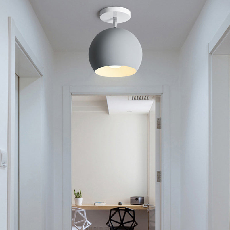 Modern Concise Macaron Flush Mount Lacquered Aluminium Globe Ceiling Light for Cloakroom