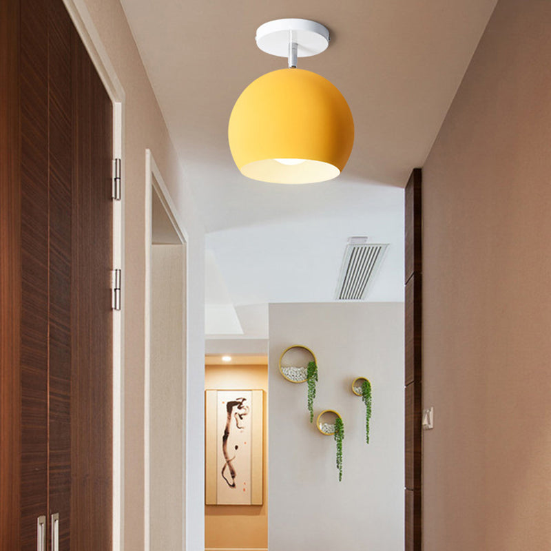 Modern Concise Macaron Flush Mount Lacquered Aluminium Globe Ceiling Light for Cloakroom