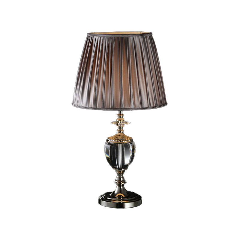 Lampada da tavolo in cristallo tamburo affusolato Tessuto modernista 1 Luce di lettura della testa in grigio