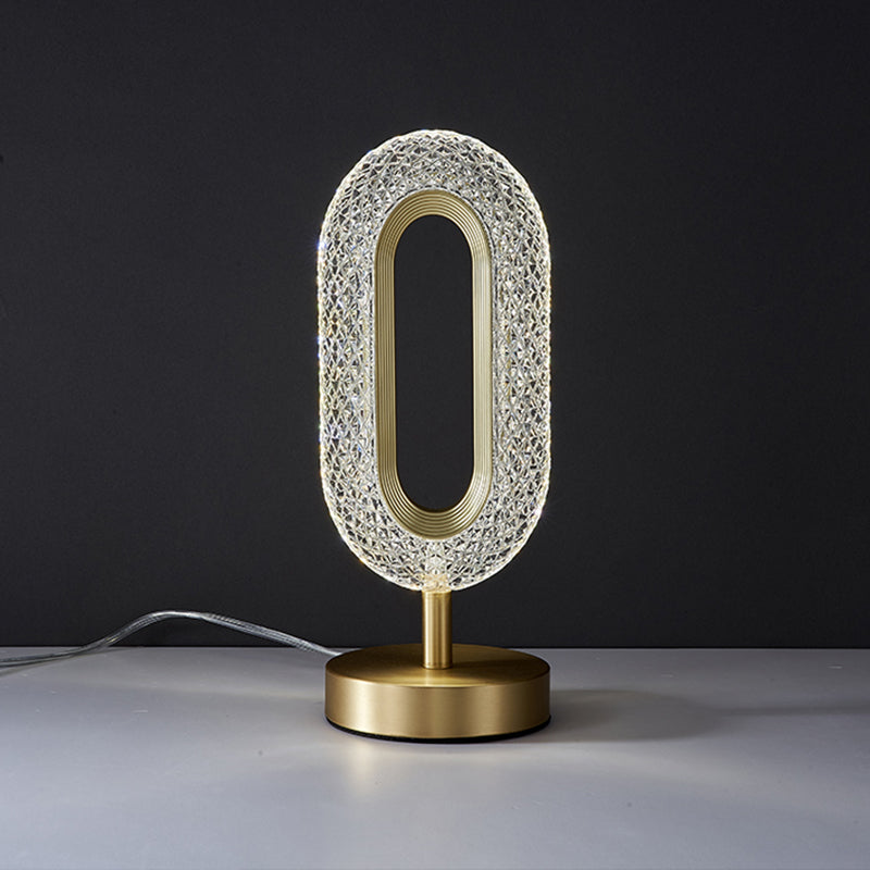 Lampada da tavolo ovale in cristallo postmoderno a 1 luce in rame per camera da letto