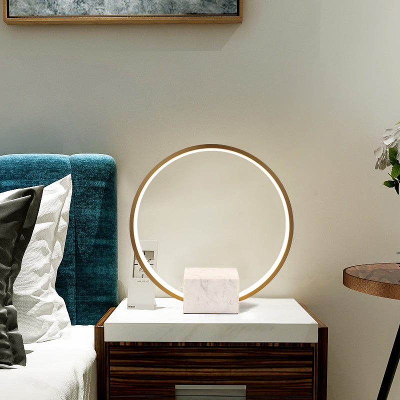 Modern Style Circle Shape Table Lamp Metal 1-Light Night Table Lamp in White
