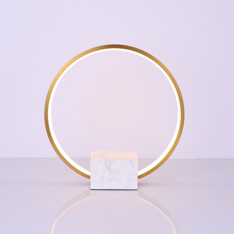 Modern Style Circle Shape Table Lamp Metal 1-Light Night Table Lamp in White