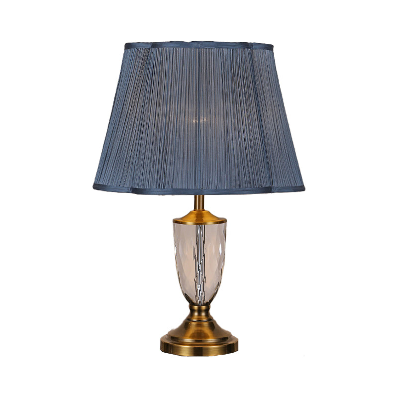Modernist Cup Fabric Table Light Hand-Cut Crystal 1 Bulb Small Desk Lamp in Blue