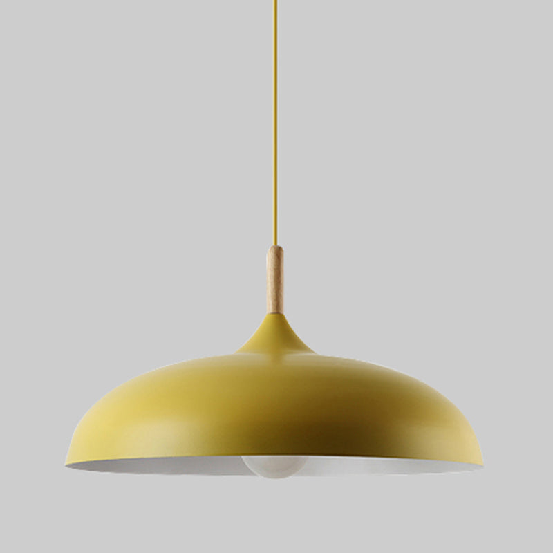 Wooden Macaron Pendant Light in Modern Creative Style Wrought Iron Dome Hanging Lamp for Dining Room