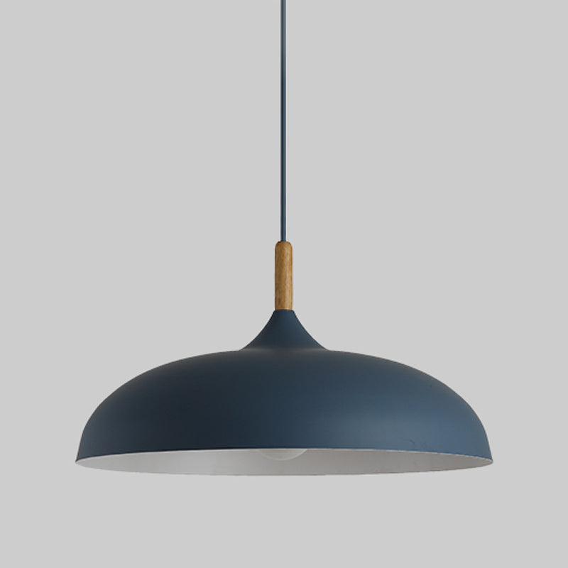 Wooden Macaron Pendant Light in Modern Creative Style Wrought Iron Dome Hanging Lamp for Dining Room