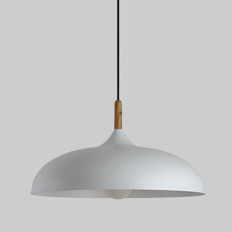 Wooden Macaron Pendant Light in Modern Creative Style Wrought Iron Dome Hanging Lamp for Dining Room