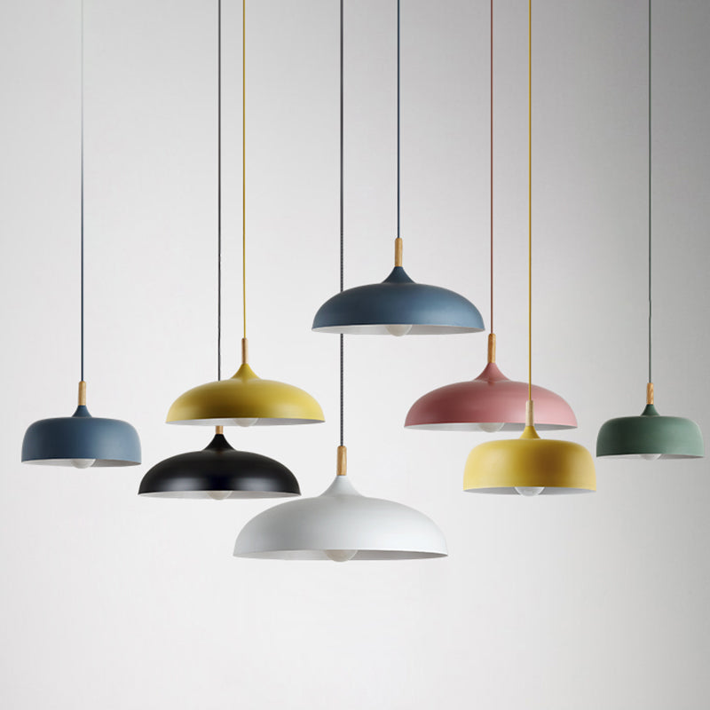 Houten macaron hanglamp in moderne creatieve stijl smeedijzeren koepel hangende lamp voor eetkamer