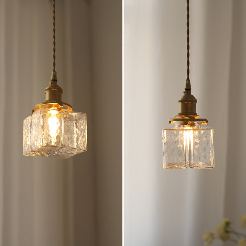 Shade cuboïde de style moderne suspendue en verre léger 1 pendentif léger pour séjour à la maison