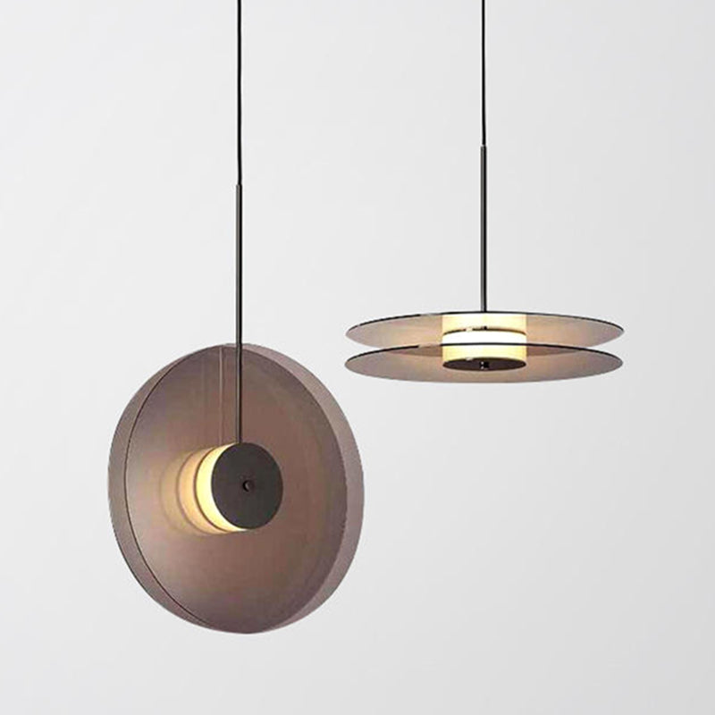 Modern Creative LED Pendant Light Wrought Iron Circular Hanging Lamp with Glass Shade