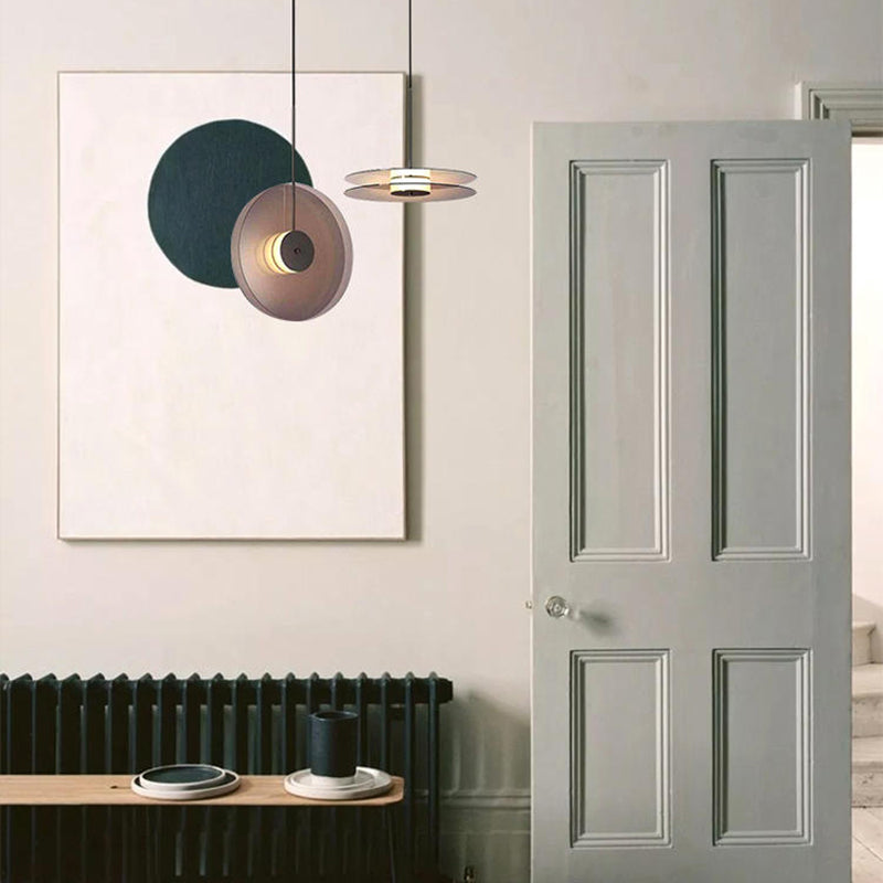 Modern Creative LED Pendant Light Wrought Iron Circular Hanging Lamp with Glass Shade