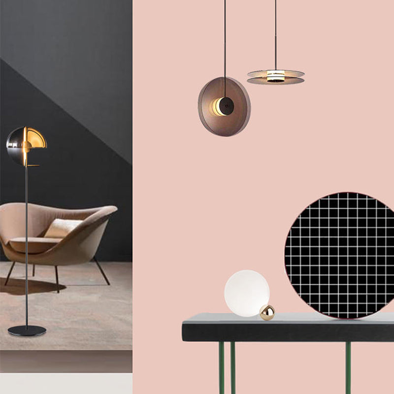 Modern Creative LED Pendant Light Wrought Iron Circular Hanging Lamp with Glass Shade