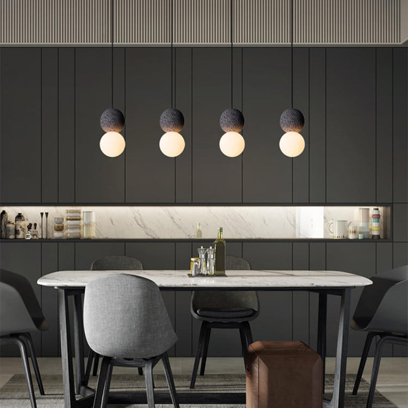 Moderne artistieke indoor hanger lichte cementbolhangenlamp met witte glazen schaduw