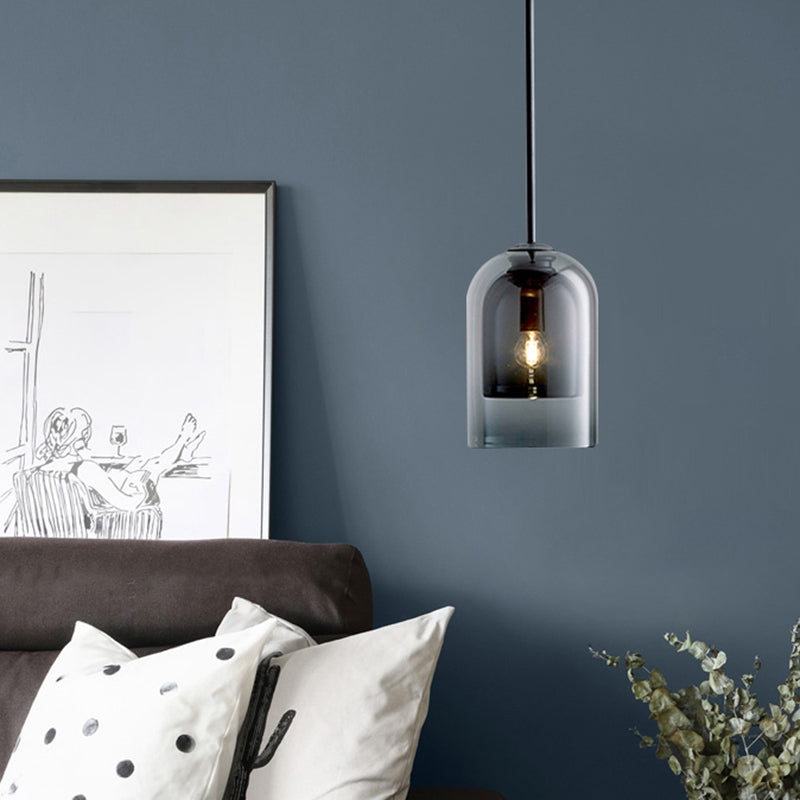 Lampe suspendue à la cloche artistique moderne avec une teinte en verre double en verre