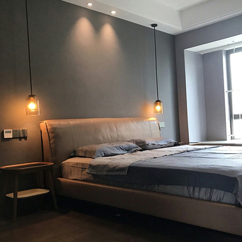 Lampe suspendue à la cloche artistique moderne avec une teinte en verre double en verre