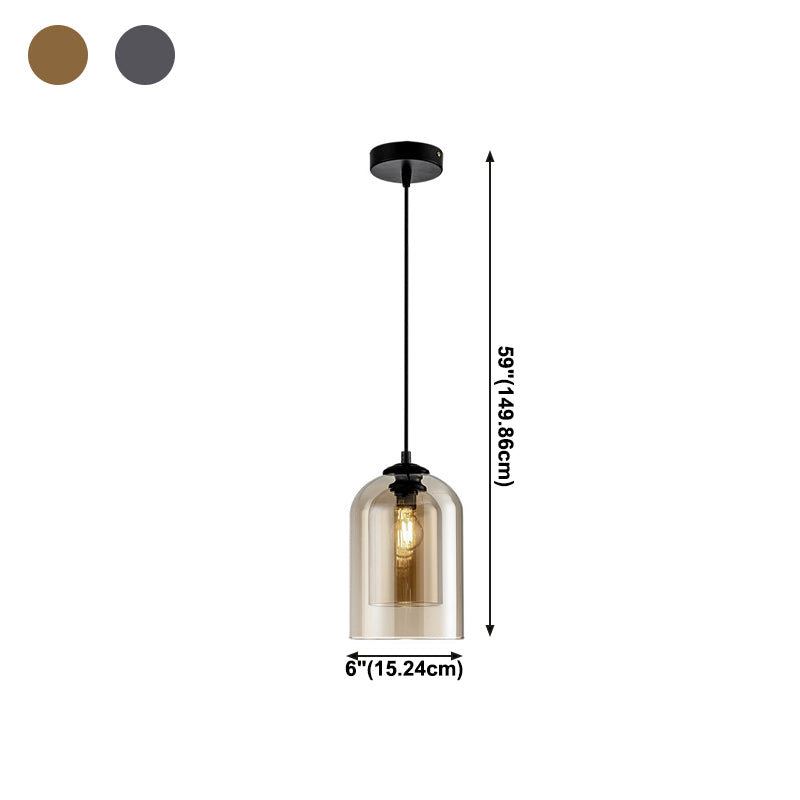 Moderne artistieke bel hanglampje smeedijzeren hangende lamp met dubbele glazen schaduw