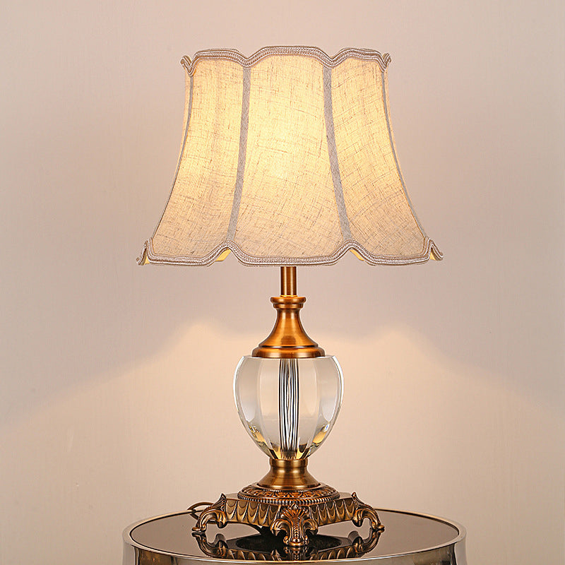Contemporary 1 Head Table Light Beige Wide Flare Small Desk Lamp with Fabric Shade