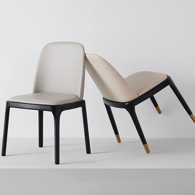 Chaise d'appoint scandinave en cuir et bois d'hévéa Chaise de salle à manger Parsons au fini mat (Ensemble de 2)