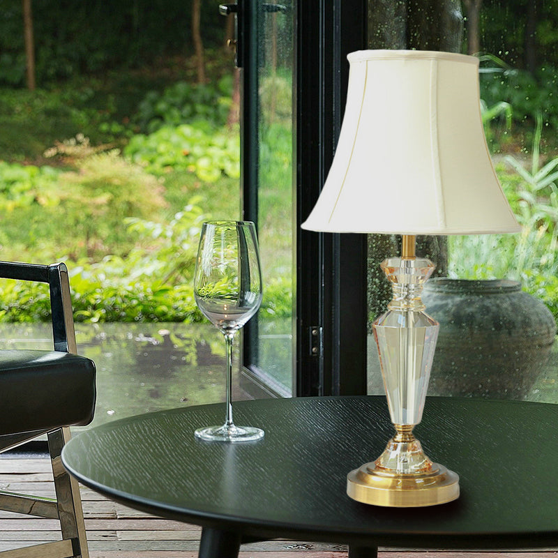 Illuminazione da tavolo in cristallo con campana a pannello Lampada da notte contemporanea in oro a 1 lampadina con piedistallo rotondo