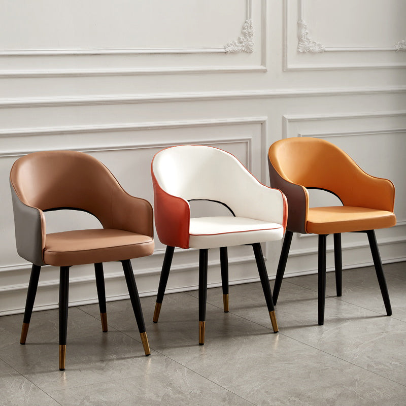Sillas de comedor de metal de estilo nórdico, silla lateral con brazo trasero abierto para cocina
