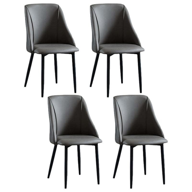 Leather Upholstered Armless Dining Chairs Home Side Chairs with Metal Legs