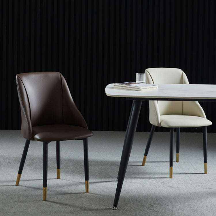 Leather Upholstered Armless Dining Chairs Home Side Chairs with Metal Legs