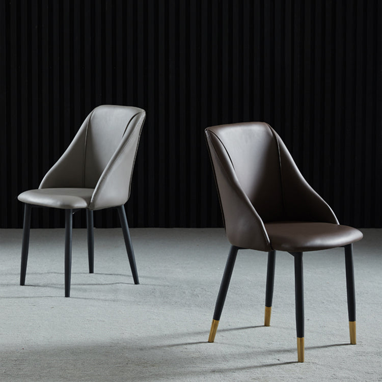 Leather Upholstered Armless Dining Chairs Home Side Chairs with Metal Legs