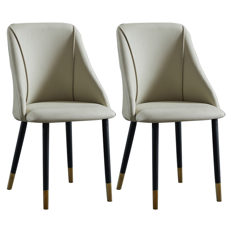 Leather Upholstered Armless Dining Chairs Home Side Chairs with Metal Legs