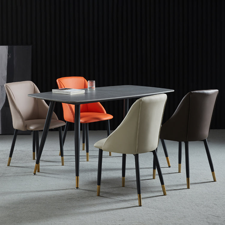 Leather Upholstered Armless Dining Chairs Home Side Chairs with Metal Legs