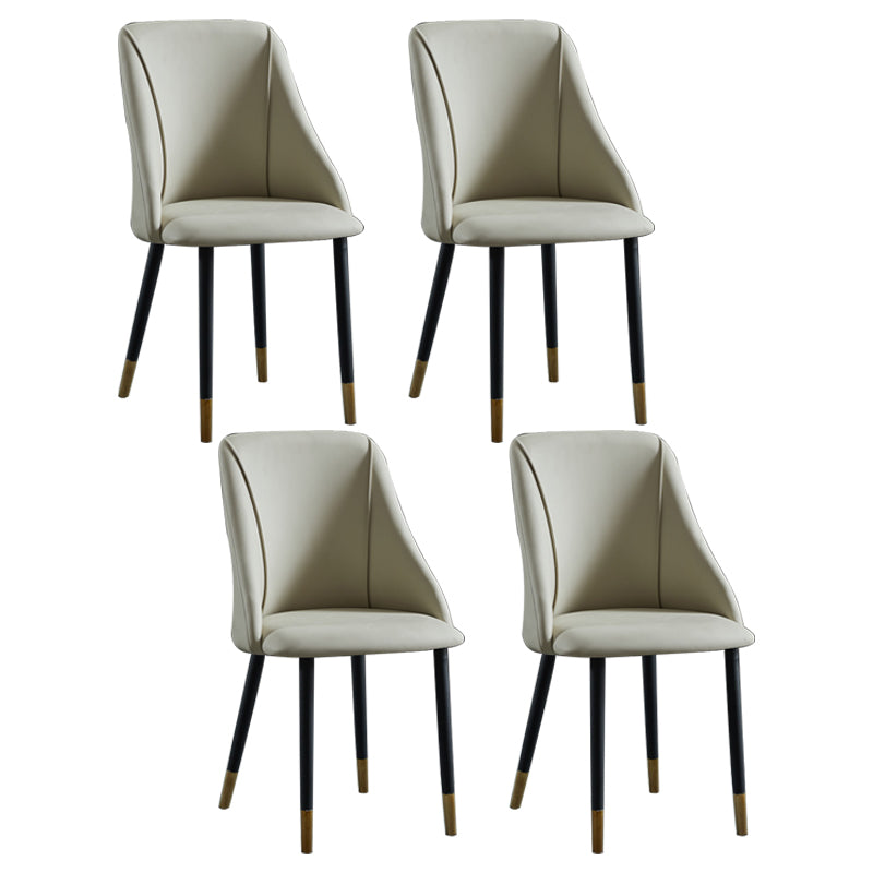 Leather Upholstered Armless Dining Chairs Home Side Chairs with Metal Legs