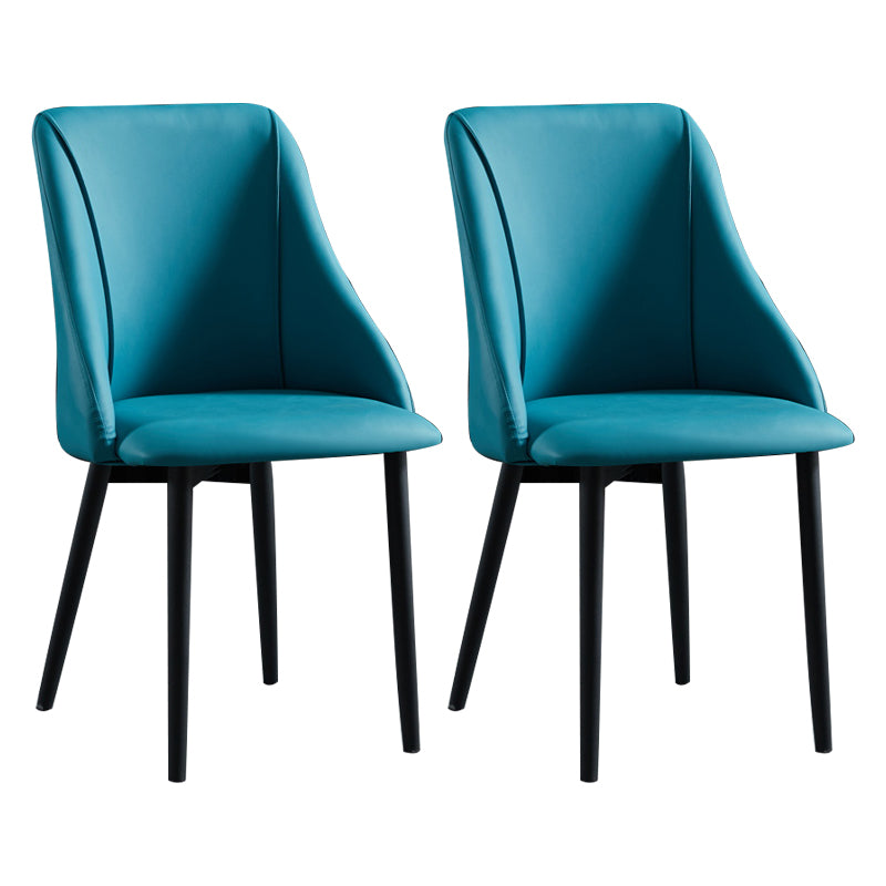 Leather Upholstered Armless Dining Chairs Home Side Chairs with Metal Legs