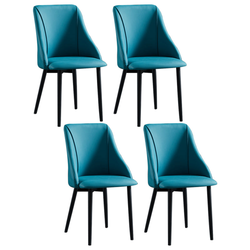 Leather Upholstered Armless Dining Chairs Home Side Chairs with Metal Legs