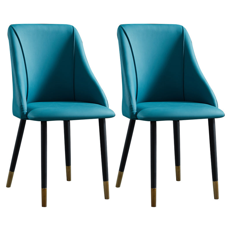 Leather Upholstered Armless Dining Chairs Home Side Chairs with Metal Legs