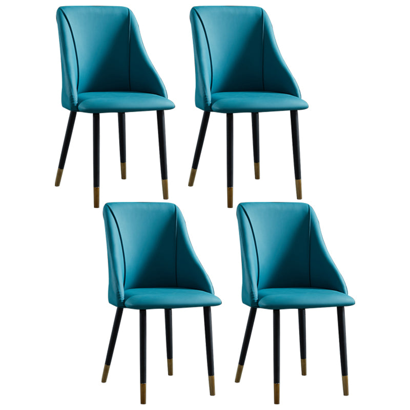Leather Upholstered Armless Dining Chairs Home Side Chairs with Metal Legs