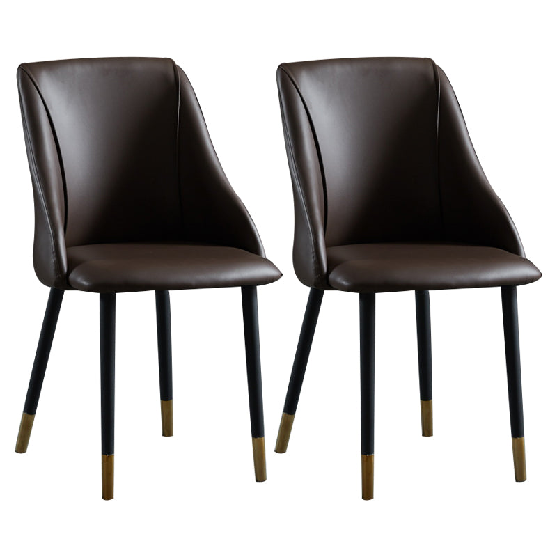 Leather Upholstered Armless Dining Chairs Home Side Chairs with Metal Legs