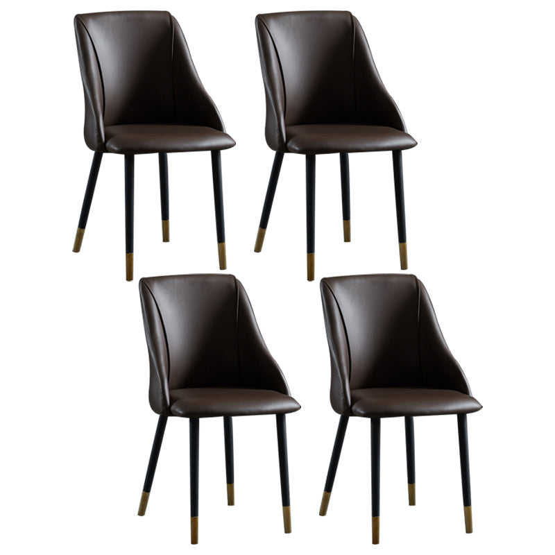 Leather Upholstered Armless Dining Chairs Home Side Chairs with Metal Legs