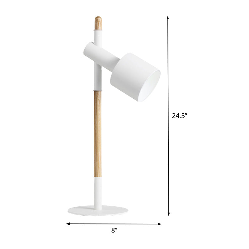 Contemporary 1 Head Nightstand Lamp White Cylinder Reading Book Light with Metal Shade
