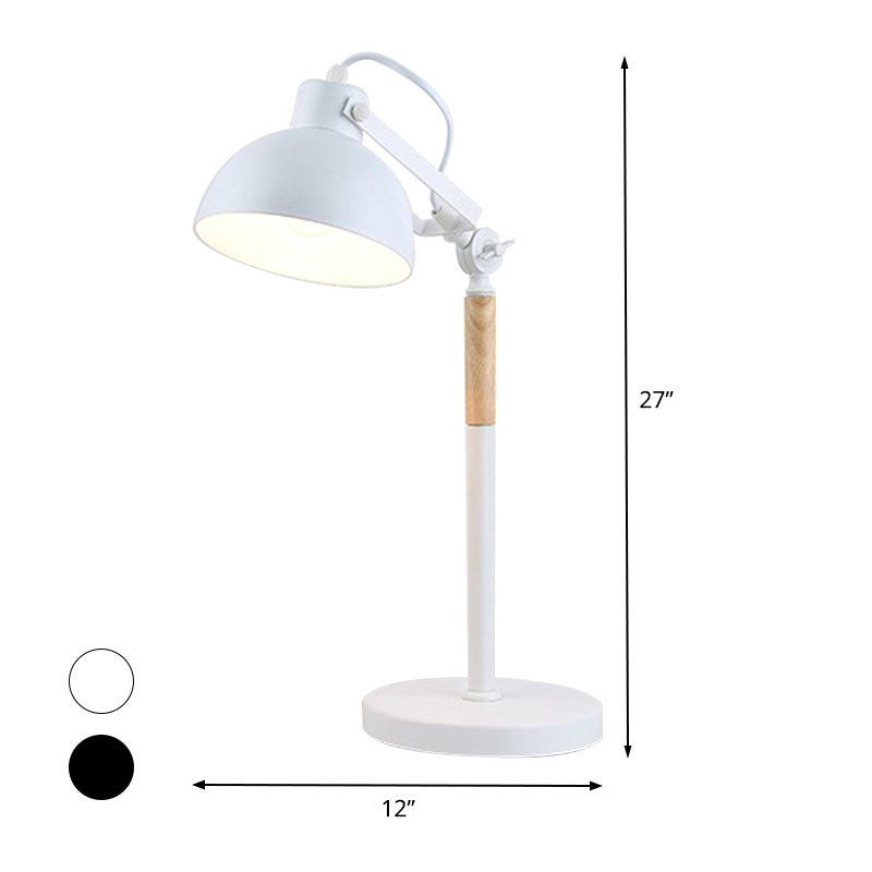 1 tête de bol de bol clair modernisme lampe de table de nuit en métal en blanc / noir avec nœud rotatif