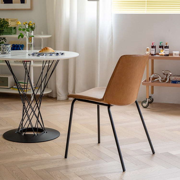 Silla de comedor de metal industrial, sillas laterales tapizadas sin brazos de cuero para uso doméstico
