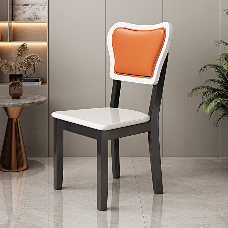 Silla lateral escandinava interior tapizada de madera Silla de comedor con respaldo abierto